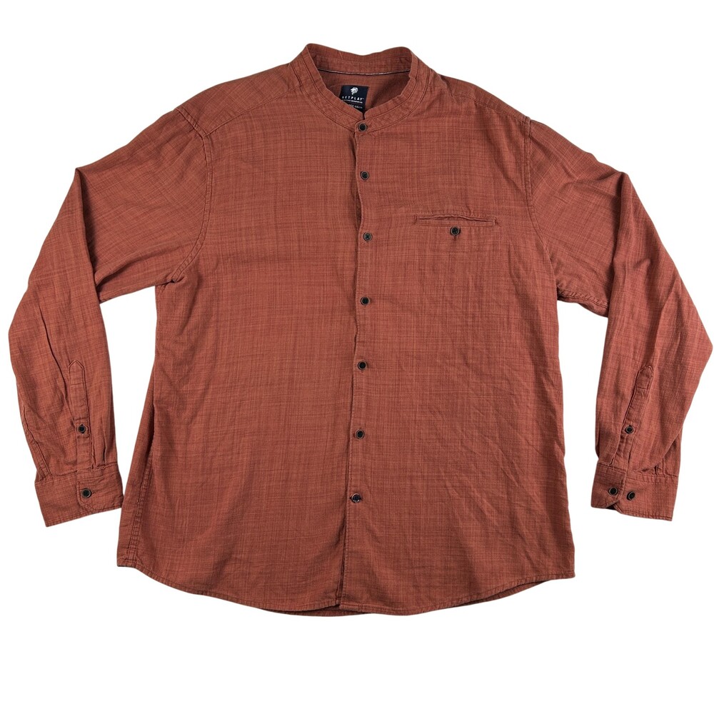 Netplay Shirt Mens 2XL Rust Orange Long Sleeve Band Collar Button Front Casual